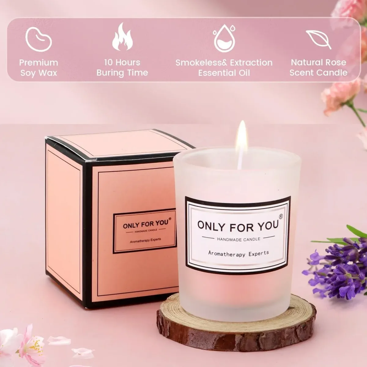 rose soy wax candle from the pink spa gift box
