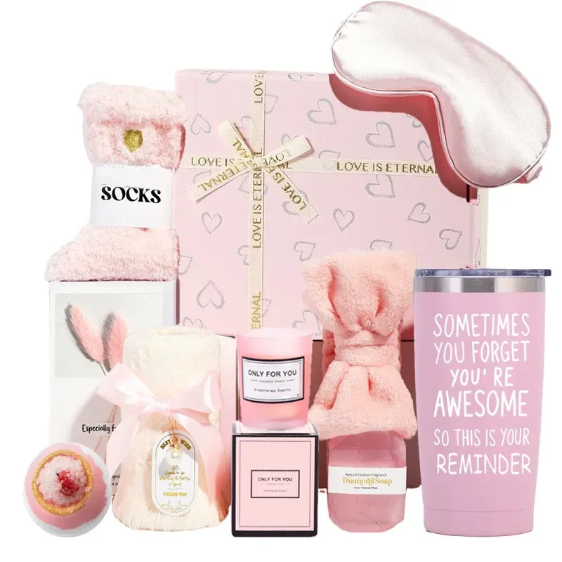 everything inside the pink spa gift box for women