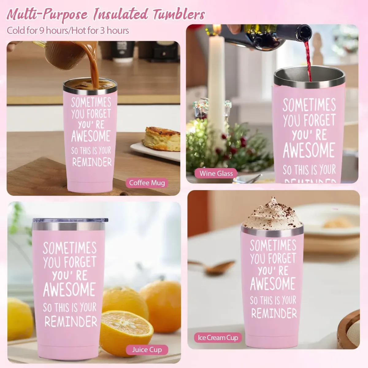pink spa gift box tumbler used for coffee, juice and dessert