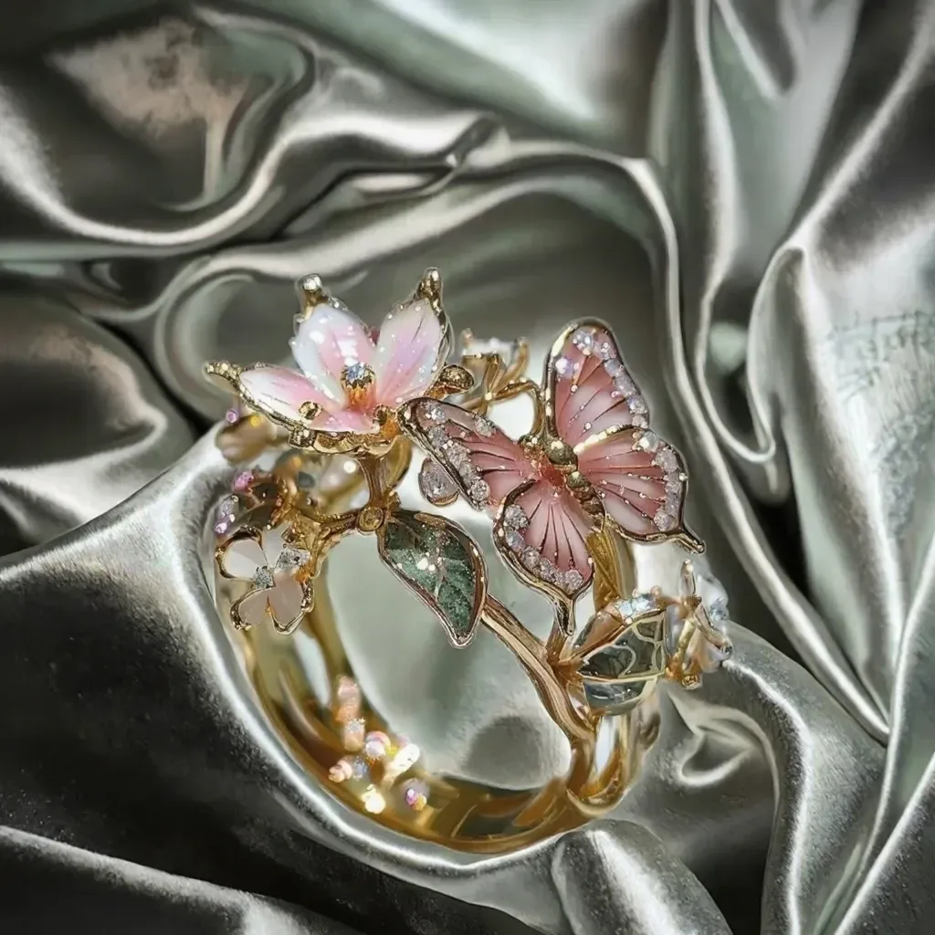 butterfly scarf ring on silky fabric