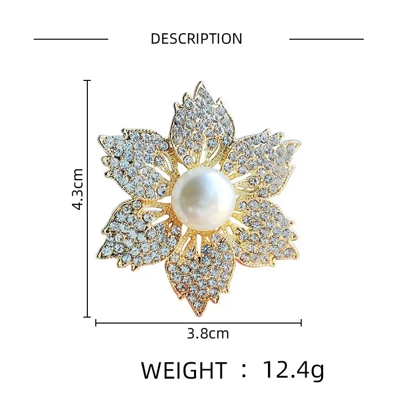 faux pearl flower brooch size 4.3 x 3.8 cm, weight 12.4 g