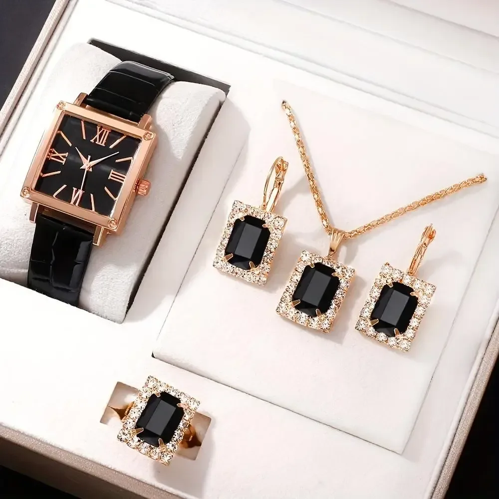 black square watch and jewelry set for women