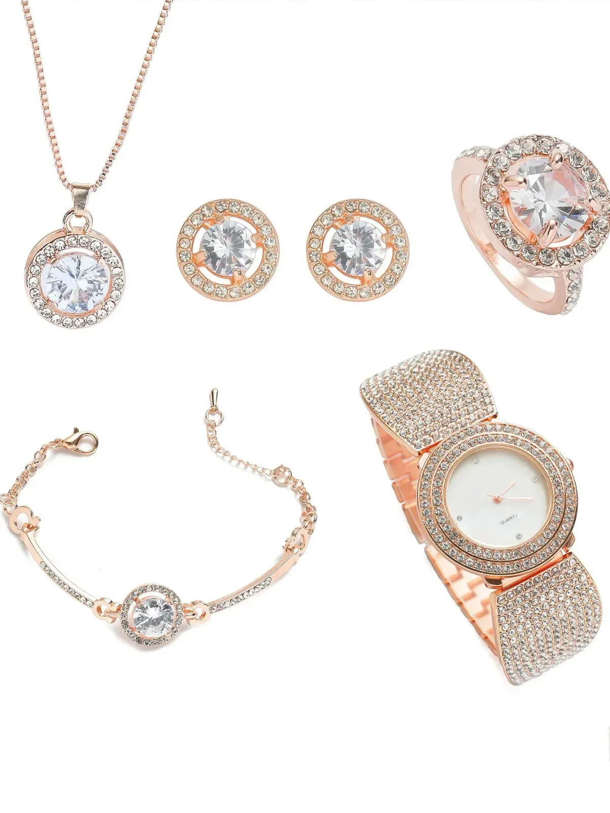 round clear stones with rhinestone halo on the jewelry