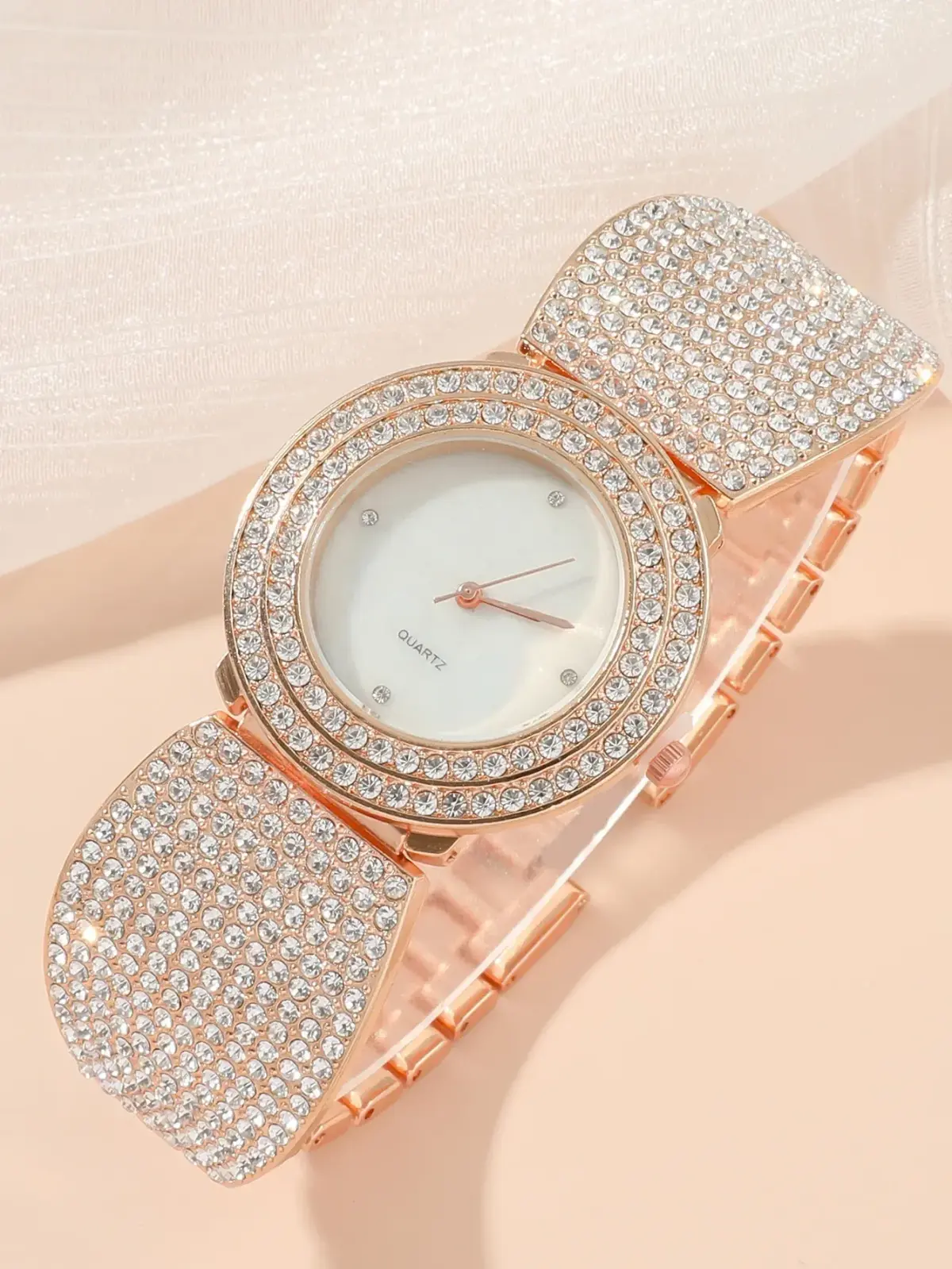 wide rhinestone watch band detail