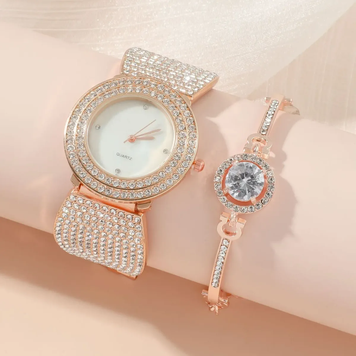 double row of rhinestones around the watch dial