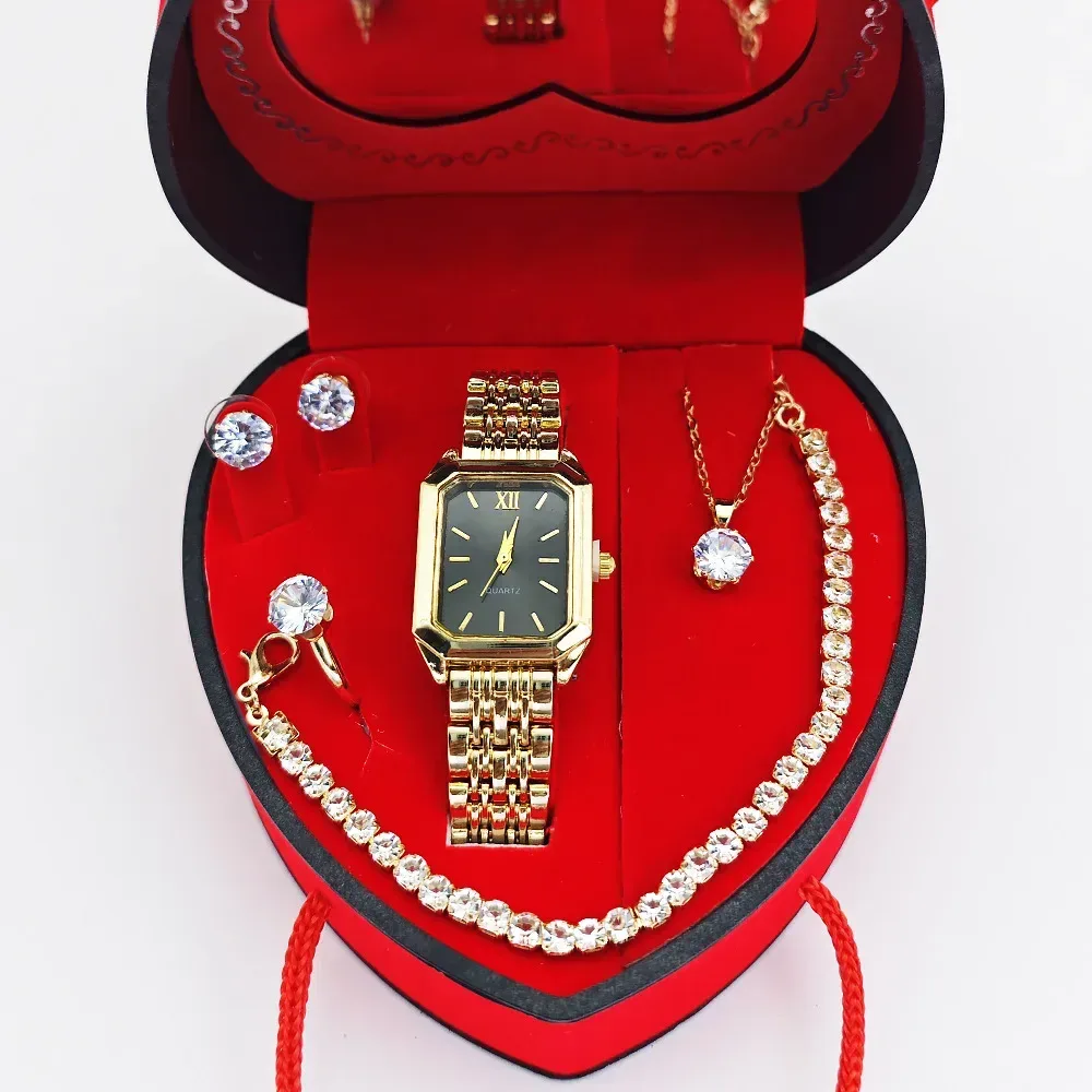 what is in the heart gift box: watch, bracelet, necklace, earrings and ring