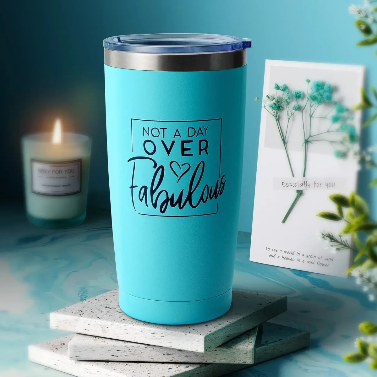 not a day over fabulous tumbler and dried flower card