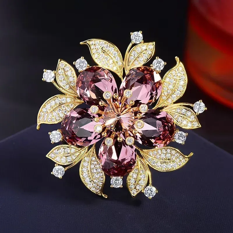 close up of the faceted petal stones on the rhinestone flower brooch
