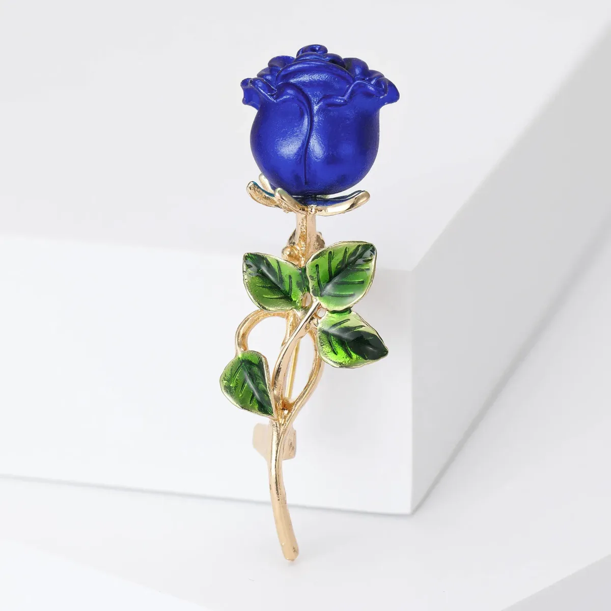 slim long stem blue rose brooch