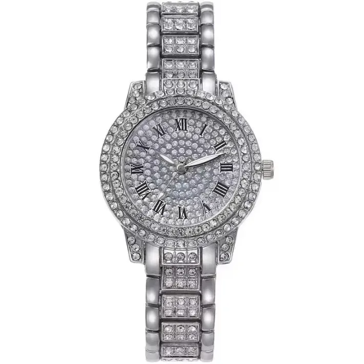 pave rhinestone dial with black Roman numerals