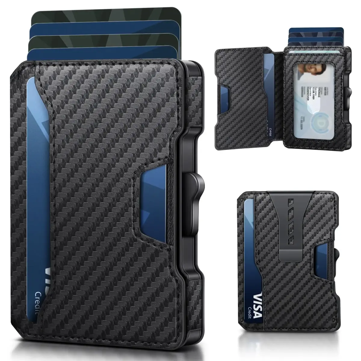 black carbon fibre pattern PU leather finish of the slim card wallet