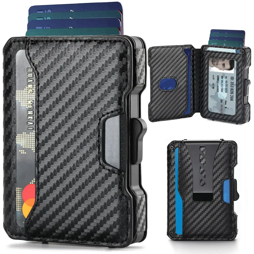 slim card wallet for men with alloy money clip and clear ID window