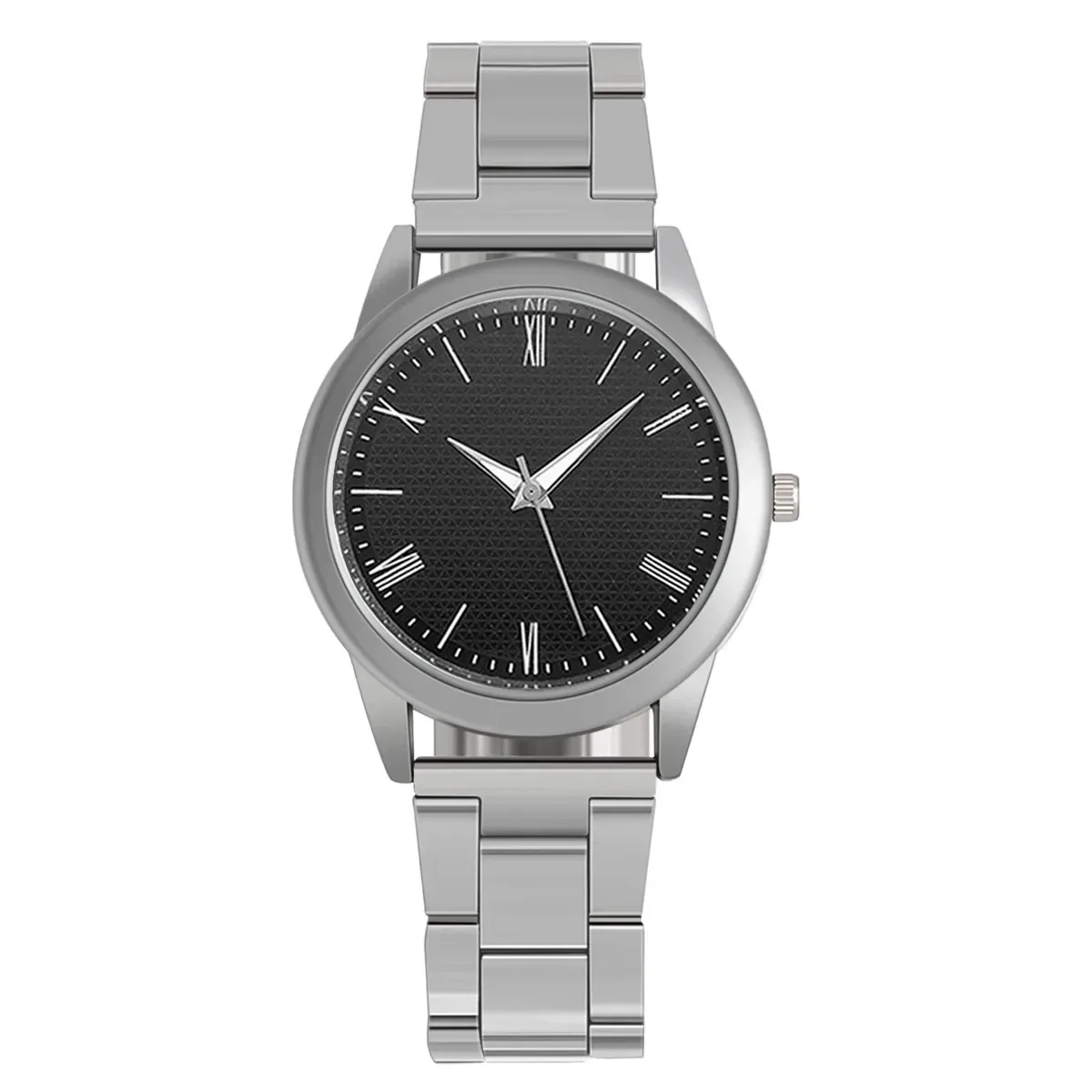 Roman numeral quartz watch with its stainless steel bracelet