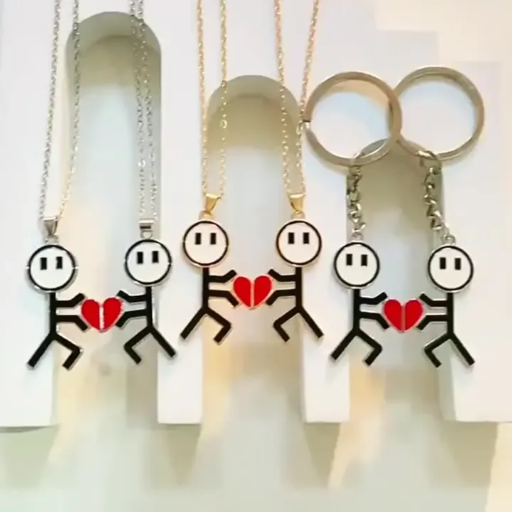 silver tone, gold tone and keychain styles of the matching couple set