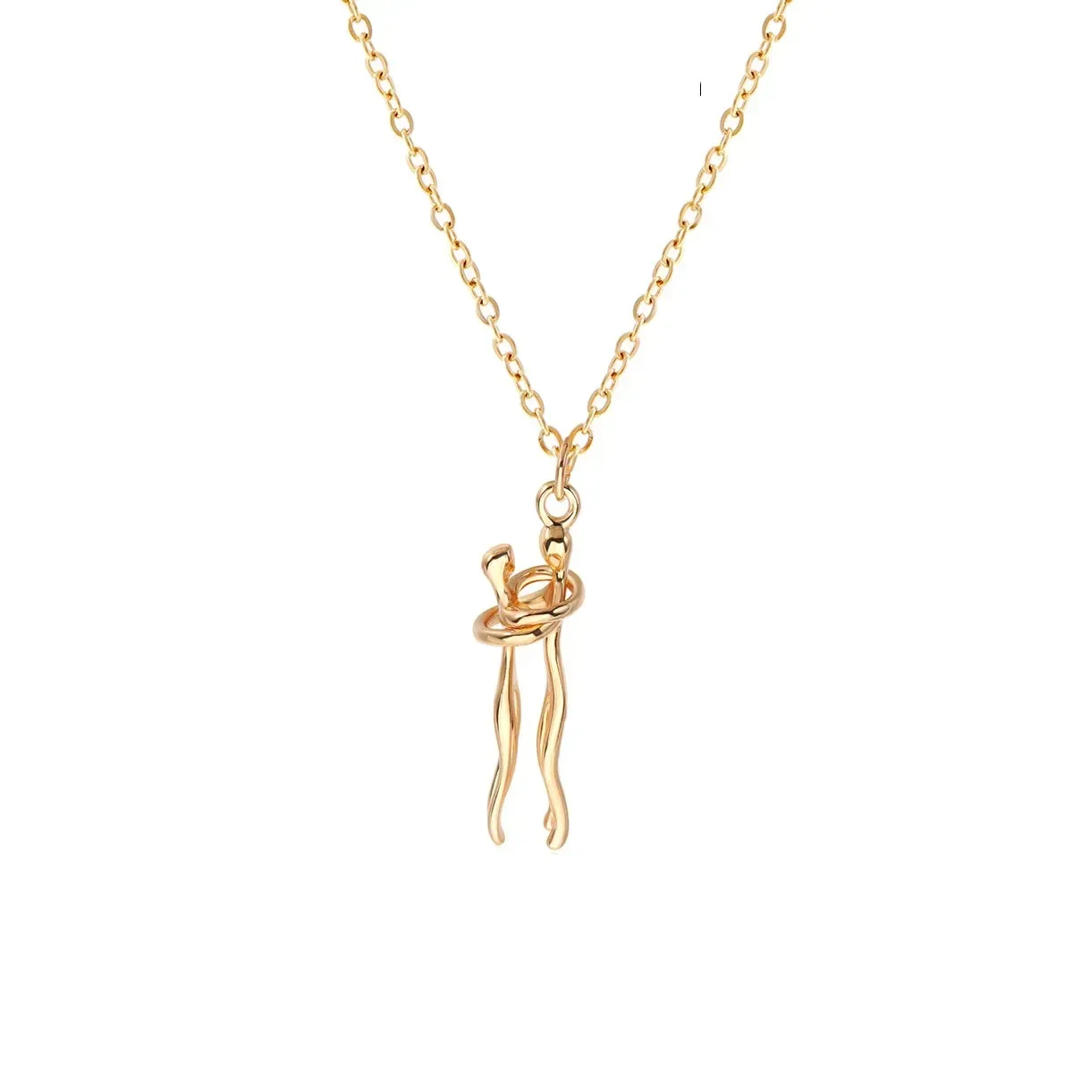 gold tone embracing couple pendant necklace front view