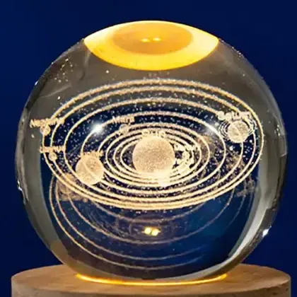 planets and orbits engraved inside the solar system crystal ball night light