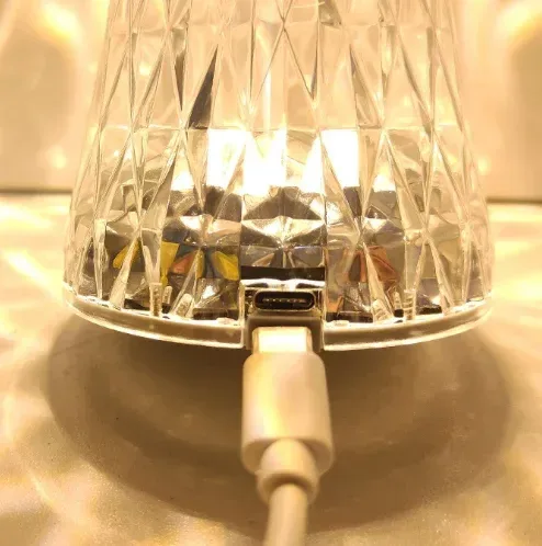 Type-C cable charging the crystal touch table lamp