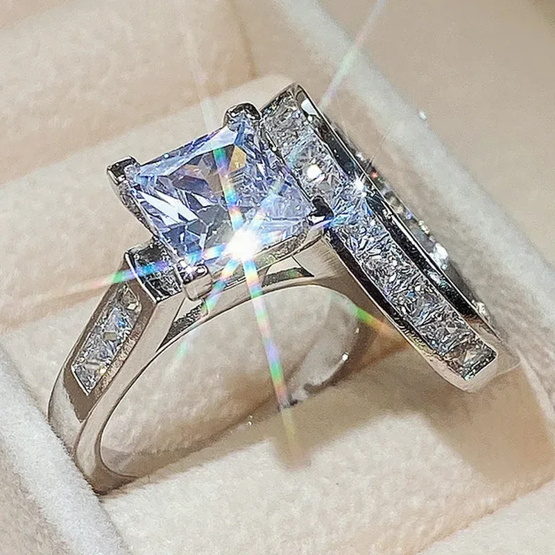 princess cut cubic zirconia bridal ring set stacked in silver tone