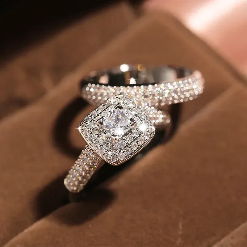 square cubic zirconia center stone with a double halo