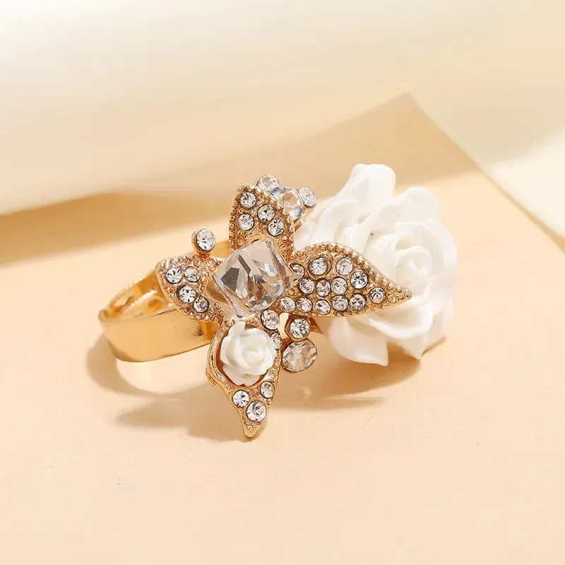 gold-tone butterfly set with cubic zirconia stones on the rose ring