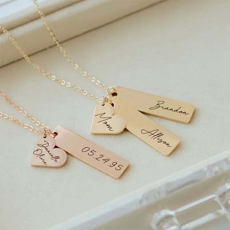 engraved name bar necklaces as a Mother's Day gift