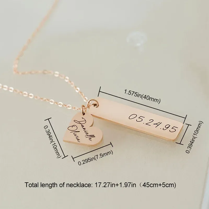 engraved name bar necklace size: 40 x 10 mm bar, 45 cm chain plus 5 cm