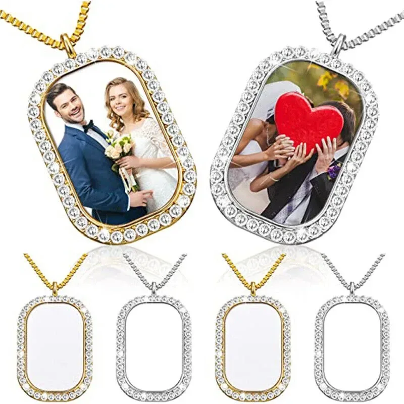 rectangle photo pendant necklace with a wedding photo as an anniversary gift