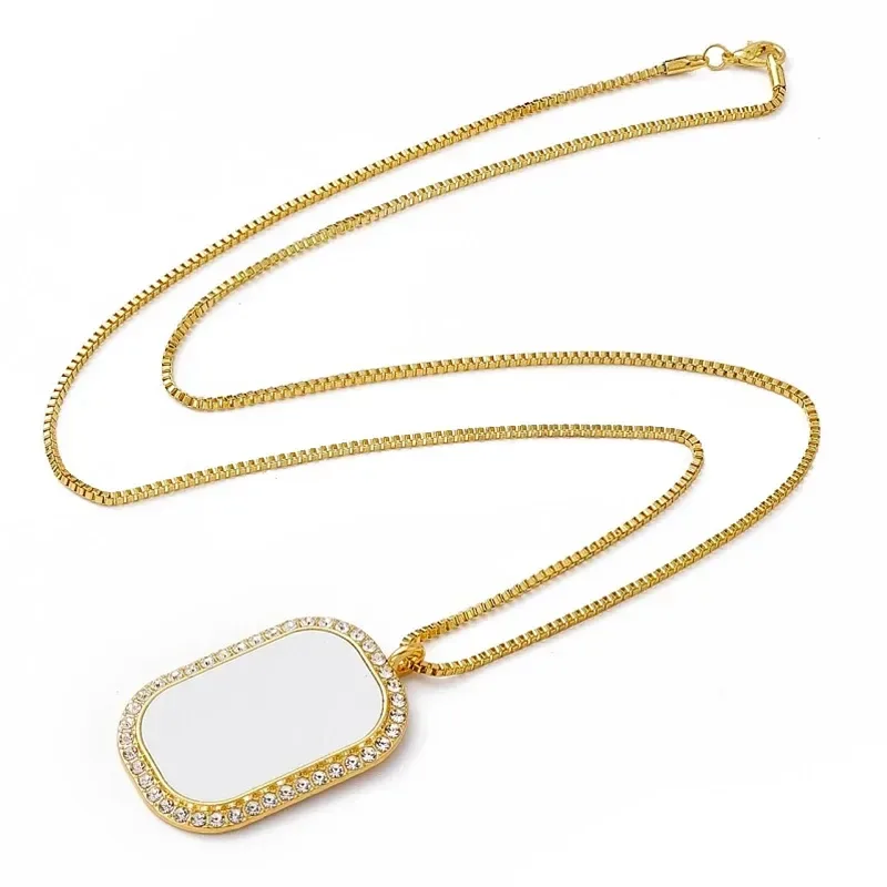 gold tone rectangle photo pendant on its long box chain