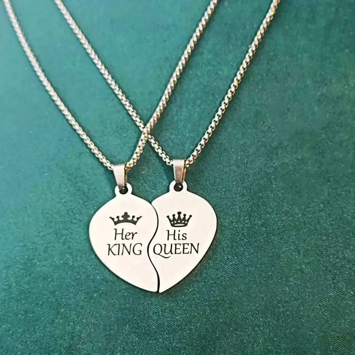 split heart couple necklaces, one half for each partner