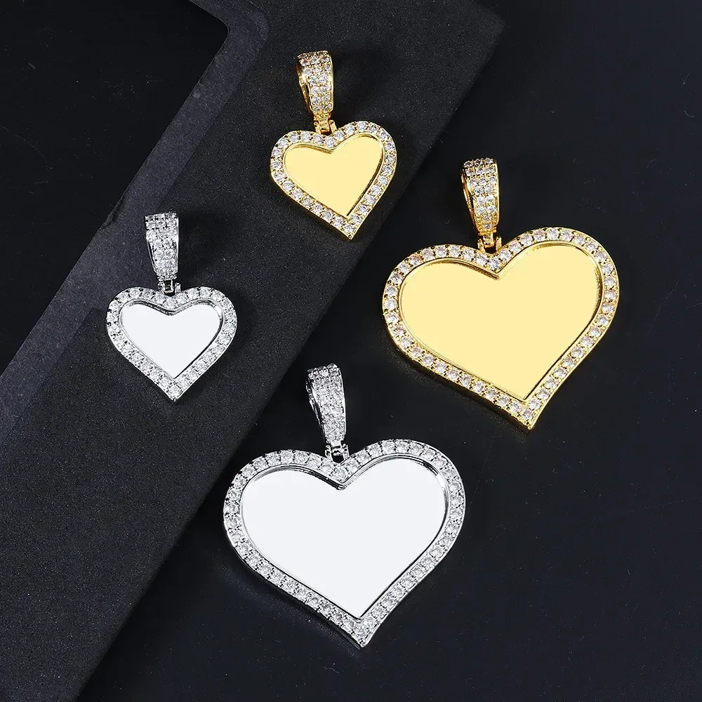 small and large photo heart pendants side by side