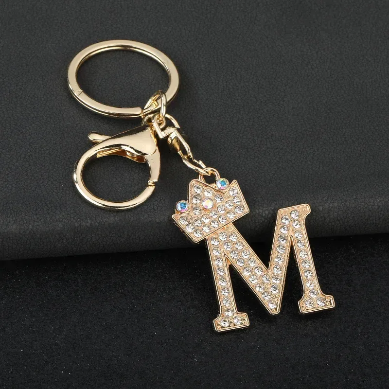 letter M initial keychain with jewelled crown