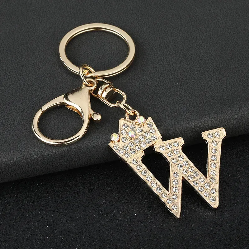letter W rhinestone initial keychain