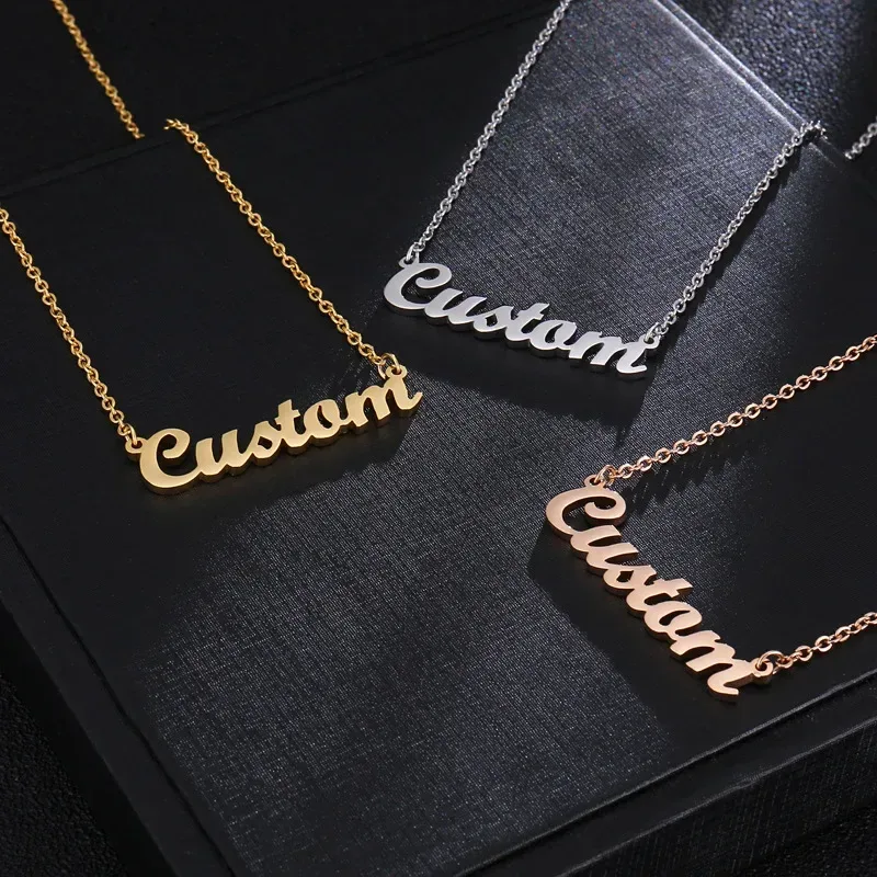 name necklaces displayed as a matching set